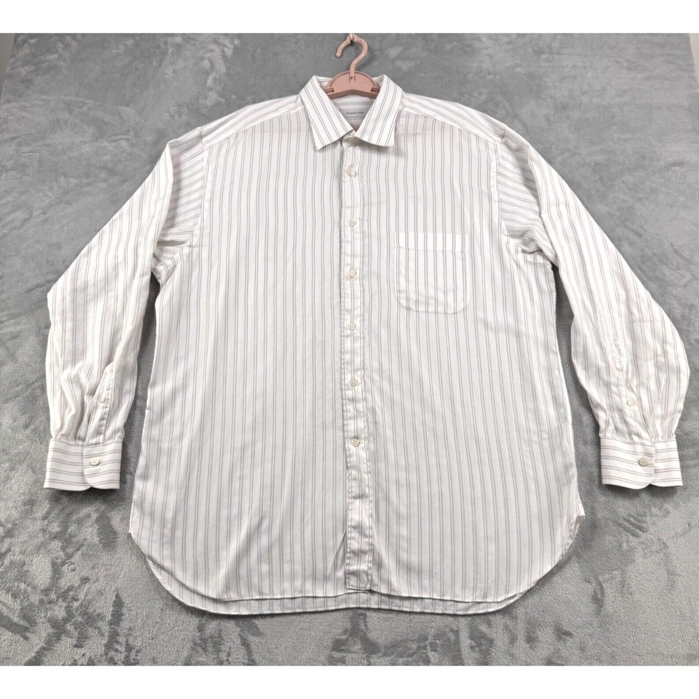 Ermenegildo Zegna Shirt Men's 46 18 White Striped Long Sleeve Button Down Turkey
